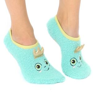 Fuzzy Slipper Socks w/ 3D Crown - Frog Prince - Teal Green